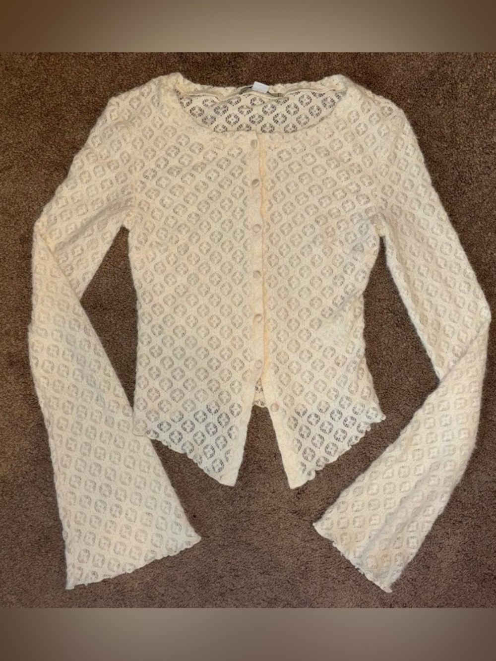 Kimchi blue Cream crochet cardigan with bell sleeves